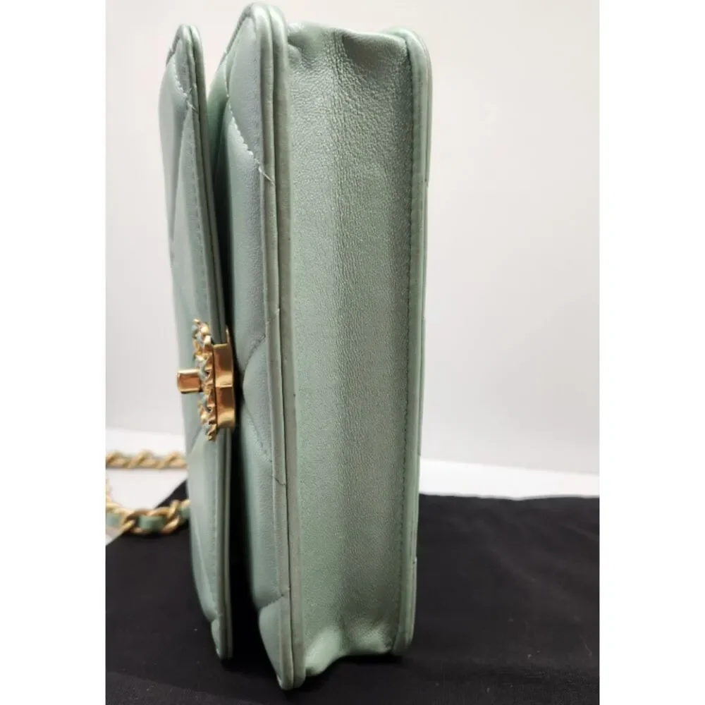 CHANEL 19 WOC Pearlescent Green Lambskin Mixed Metal Chain Crossbody Microchip